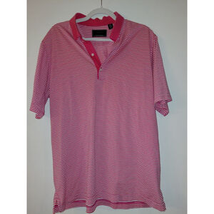 Men's Greg Norman Dri Fit Polo Pink/White Striped Golf Shirt Size Medium